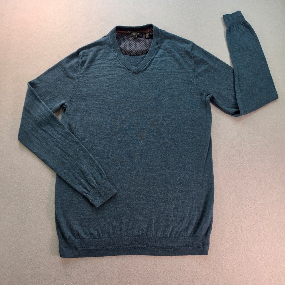 Ted Baker London Mens V-Neck Sweater Blue Heather Knit Size 3 Medium